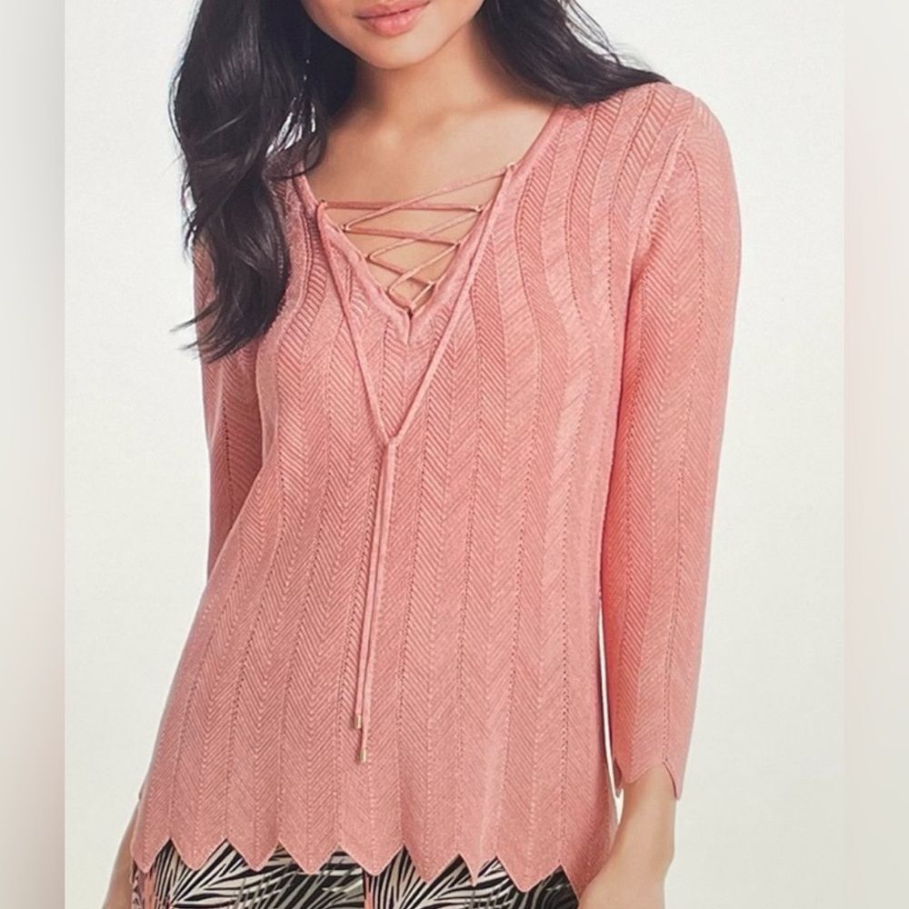 White House black market Women’s Salmon Pink Shimmer Knit Top M NWOT fairy